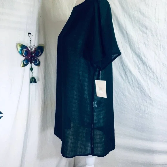 14th & Union Split Sleeve Sheer Striped Tunic Length Blouse NWT M Whimsigoth - Picture 2 of 6